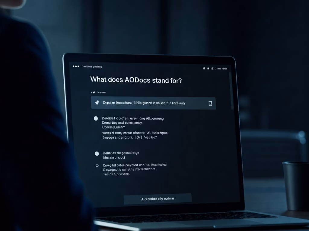 An LLM chatbot's confident and inaccurate answer to the question 'What does AODocs mean?'