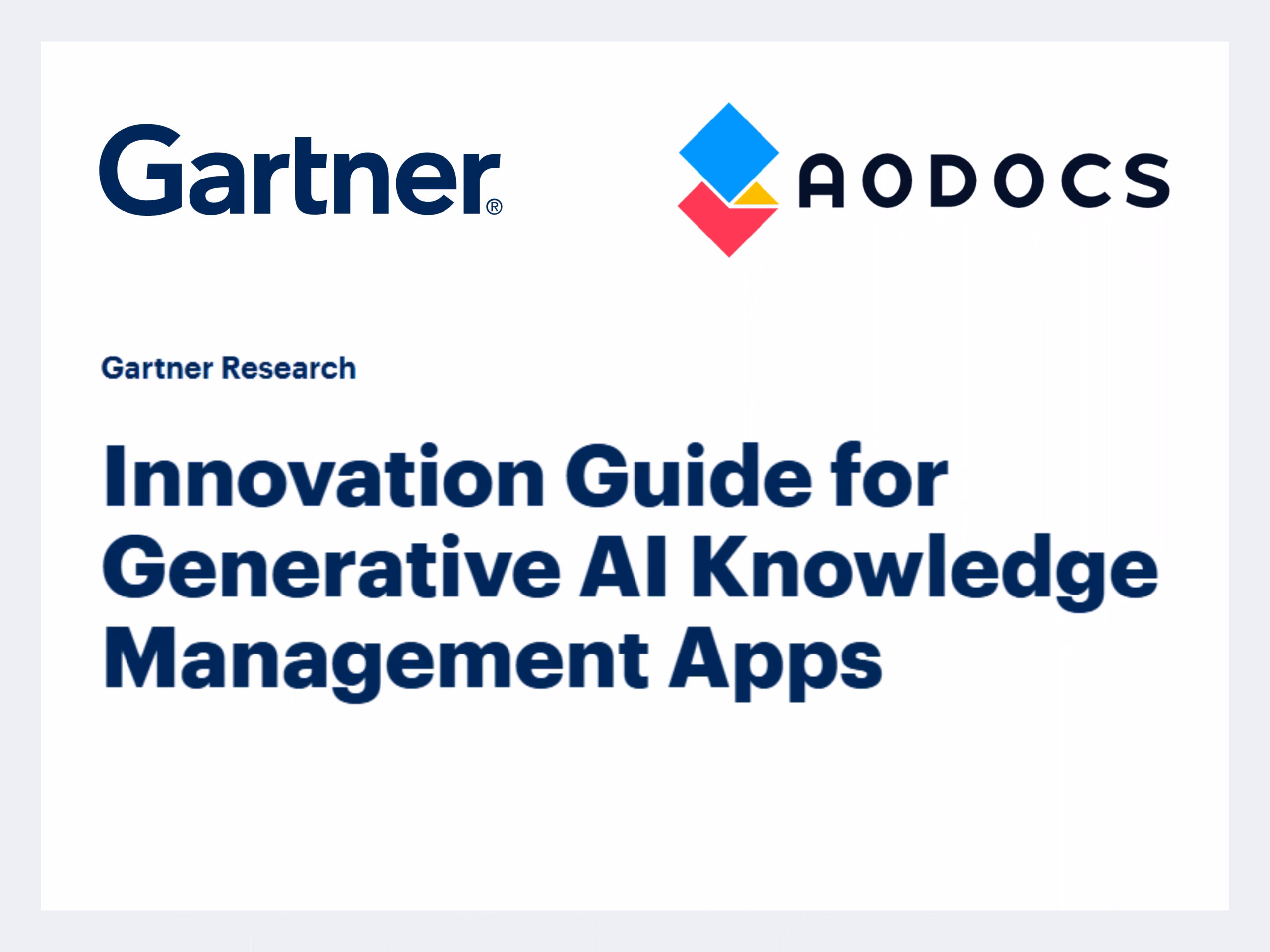 Image displaying the Gartner and AODocs logos above the title: ‘Innovation Guide for Generative AI Knowledge Management Apps.’